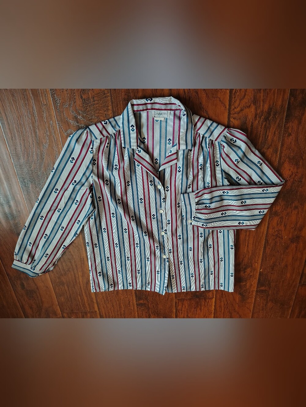 Vintage 80s Symmetry striped long sleeve button down blouse Size M-L